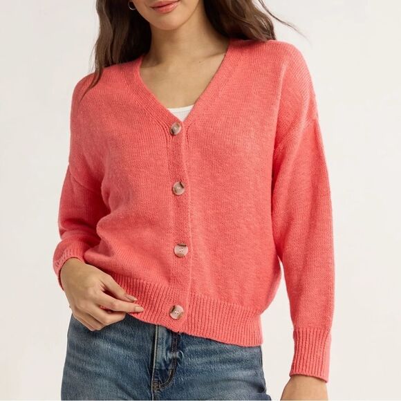 Time and Tru CoralCotton Button Down Cardigan (Size XS) - Picture 1 of 7